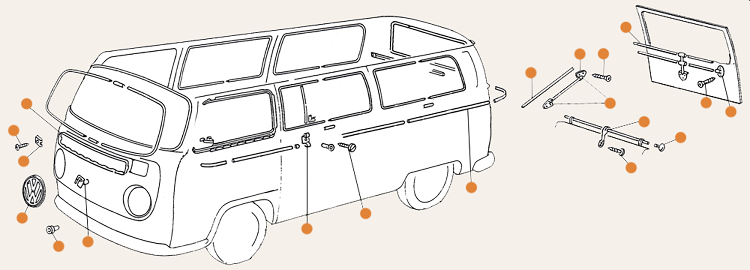 Baywindow Deluxe Parts Front Badges & Jailbars