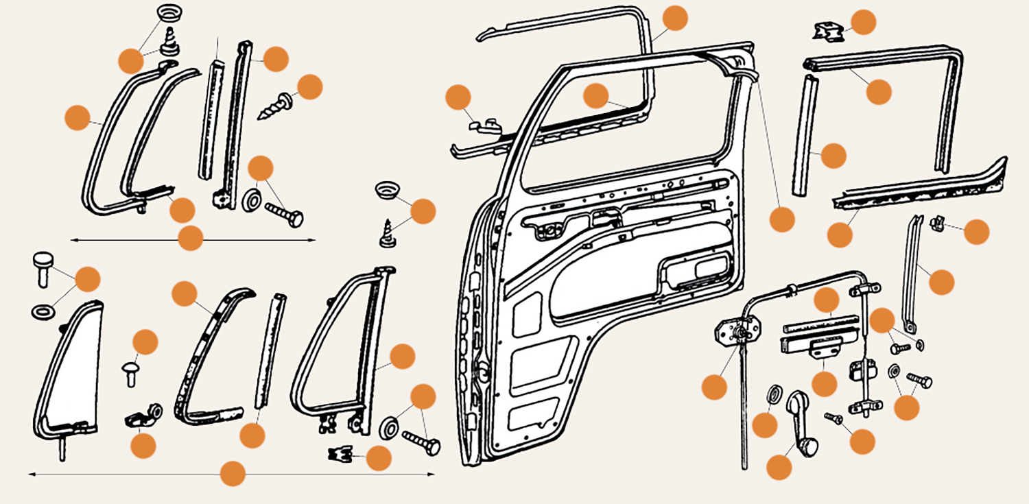 VWB Cab Door 1/4 Light Parts Door seals & Winder Parts