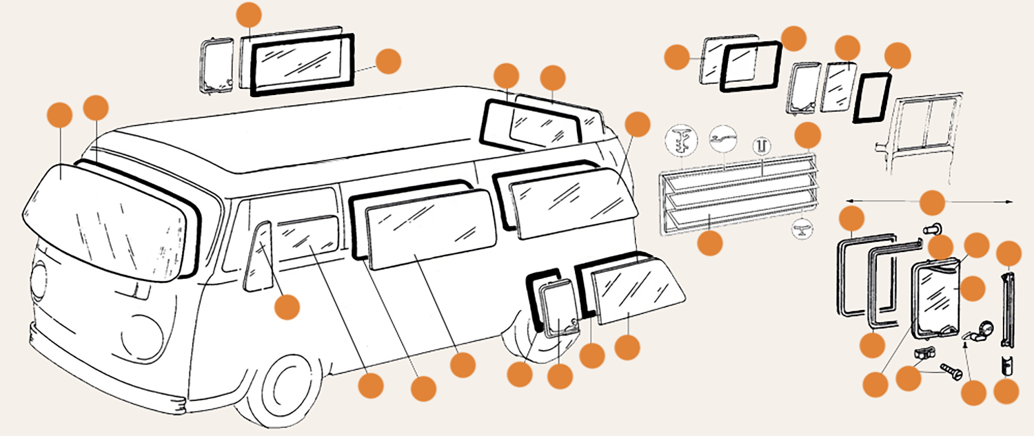 Baywindow Window Glass Seals & Side Window Parts
