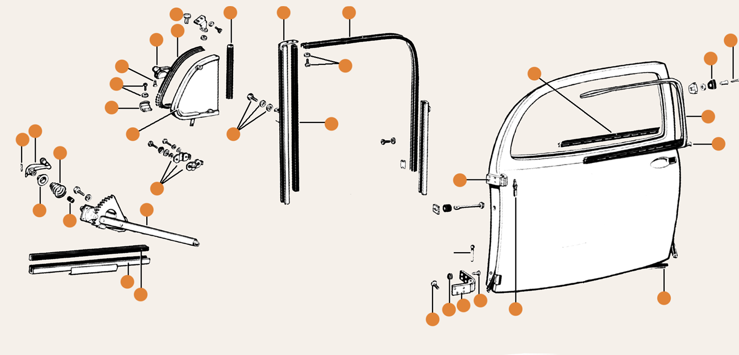 Beetle Door Parts Rubbers & 1/4 Lights Early