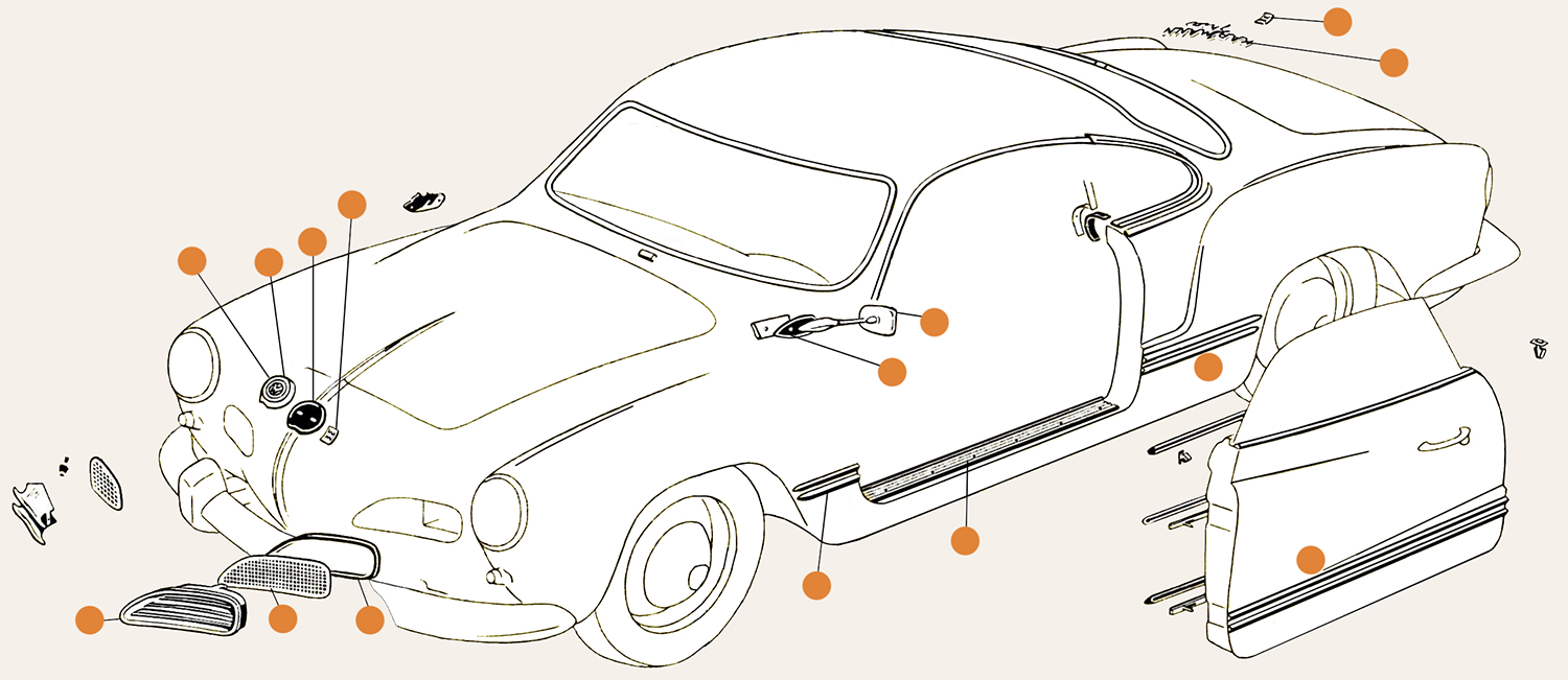 Ghia Body Moldings Scripts Mirrors & Body Trim Parts