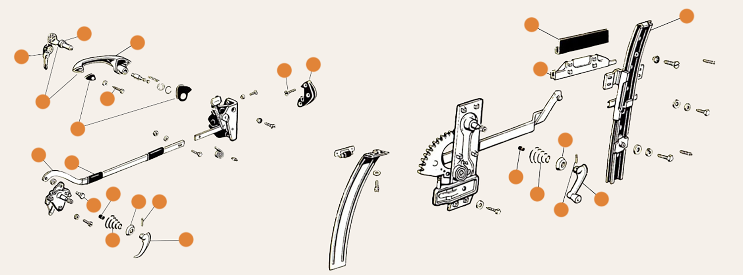 Ghia Early Door Handles Winder Handles & Winder Parts