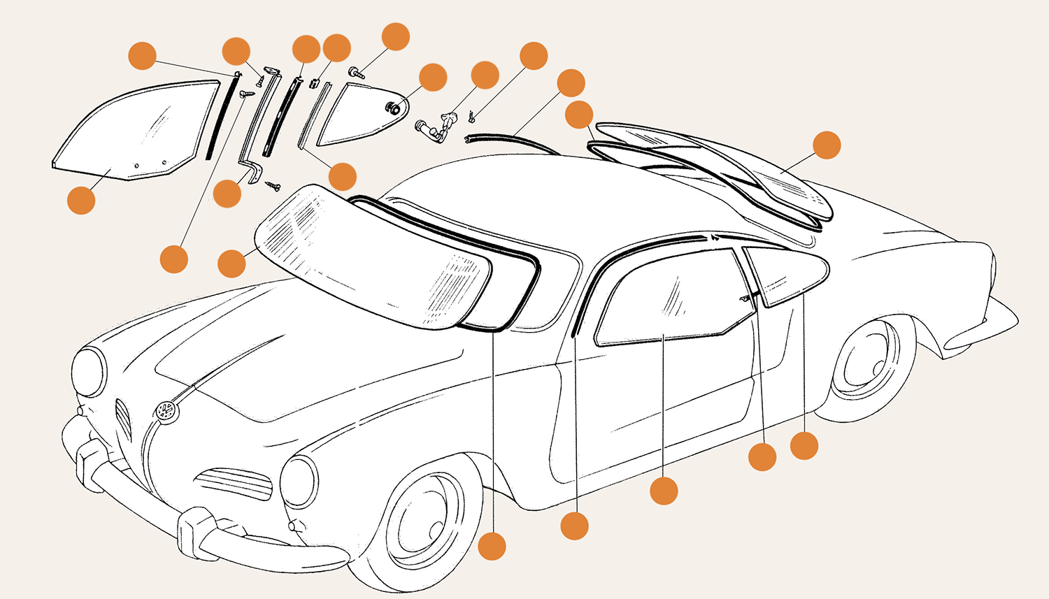 Ghia Window Glass Seal Trim & Pop Out Parts