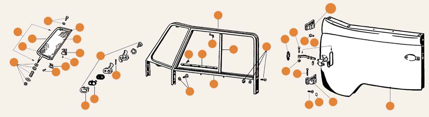 Splitscreen Cab Door & Door Top Parts