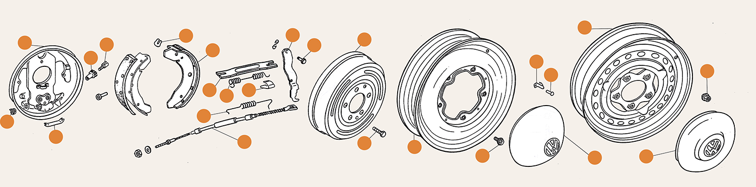 Baywindow Rear Brake Shoes Backing Plates & Wheel Parts