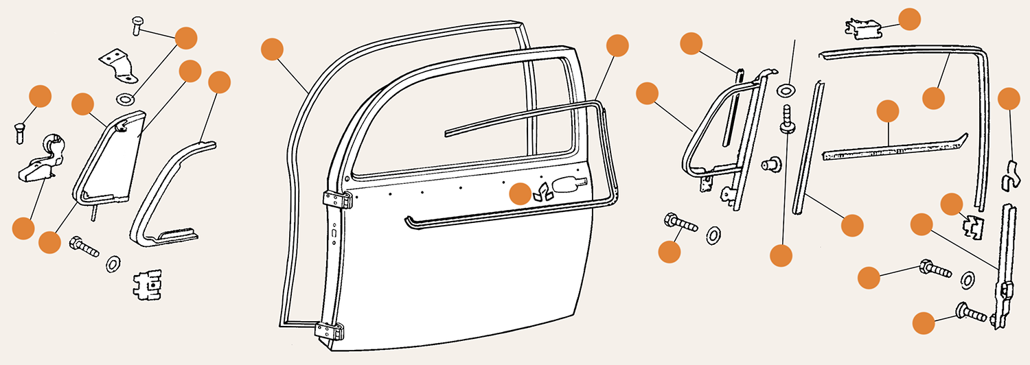 Beetle Door Parts Rubbers & 1/4 Lights Late