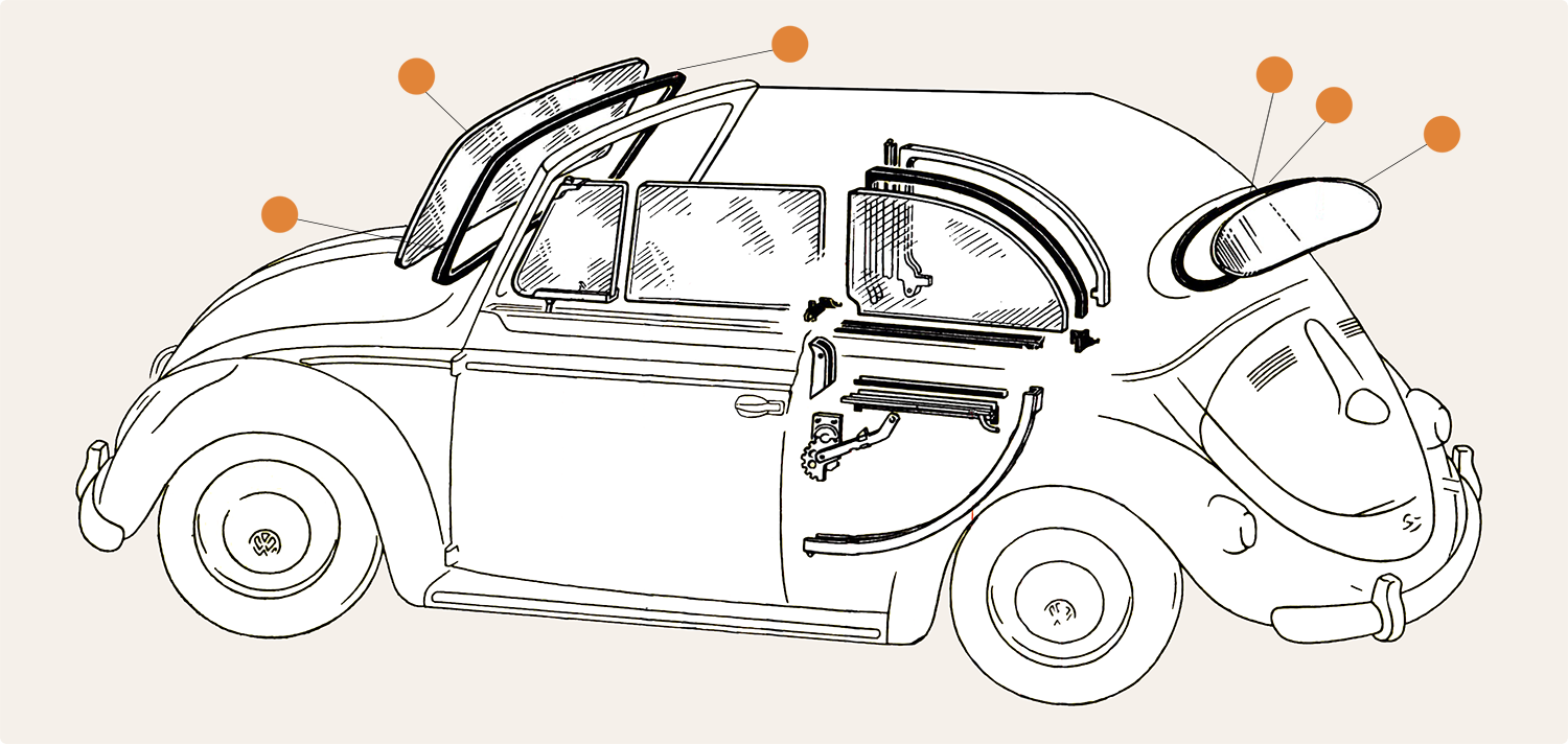 Beetle Convertible Window Seals & Chrome Inserts
