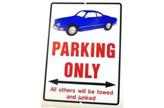 Parking only sign with Blue Ghia