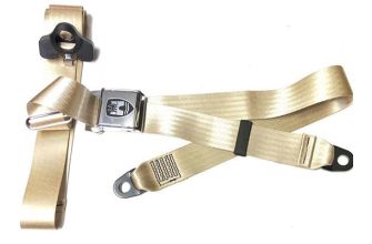 Seatbelt 3 point with chrome buckle and beige webbing