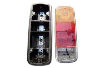 Complete rear light unit with amber red and white lens Bus