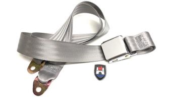 Seatbelt 2 point extra length with chrome buckle and silver grey webbing