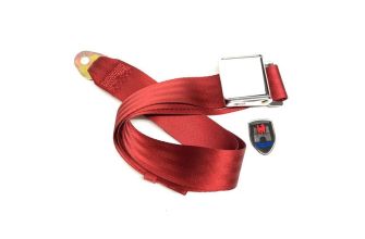 Seatbelt 2 point extra length with chrome buckle and red webbing