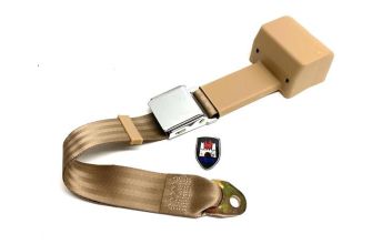 Chrome buckle 2 point inertia seat belt with beige webbing