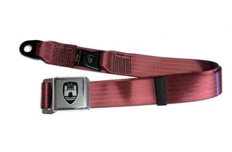 Seatbelt 2 point with chrome buckle and burgundy webbing