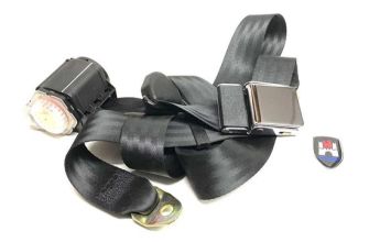 Chrome buckle 3 point inertia seat belt with black webbing