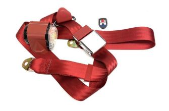 Chrome buckle 3 point inertia seat belt with red webbing