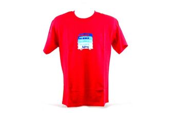 Badfish Red Multi split T Shirt. Size Medium