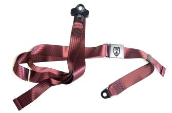 German quality seatbelt 3 point with chrome buckle and burgundy webbing