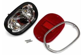 German quality complete rear light unit all red OEM logo lens with stainless chrome ring